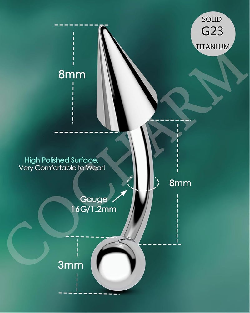 COCHARM Titanium Heart Star Moon Rook Spike Piercing Jewelry 16g, Surgical Steel Rook Earrings for Women Man, Silver Vertical Labret Jewelry, 8mm Spike Eyebrow Piercing Jewelry - Image 3